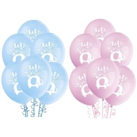 Ballons latex fleuris éléphant bleu 30 cm - Unique - 8 pcs.