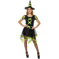 Costume adulte de sorcière vert fluo