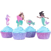 Capsules à cupcake avec picots pour sirènes et animaux marins - 24 pcs.