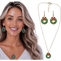 Parure collier et boucles d'oreilles motif couronne de Noël