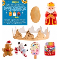 Kit pour la galette des rois: couronne, fève, roi mage, carte et 4 figurines