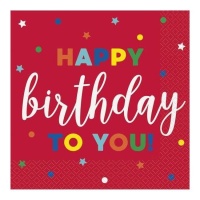 Serviettes de table Happy Birthday To You rouge 16,5 x 16,5 cm - 16 pièces