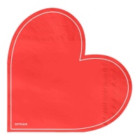 Serviettes de table rouges en forme de coeur 16 x 15,5 cm - 20 pcs.