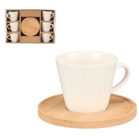 Mug 90 ml uni avec assiette en bambou - 6 services