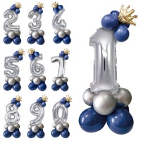 Bouquet de ballons numérotés avec couronne bleue