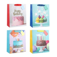 Sac cadeau 23 x 18 x 10 cm assorti Happy Birthday cake - 1 pc.