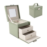Coffret à bijoux vert à 3 niveaux de 15,5 x 15,5 x 15,5 cm