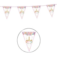 Fanion licorne floral rose - 4,00 m