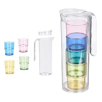 Carafe de 1,6 L avec 4 verres colorés - 5 pièces
