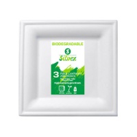 Assiettes carrées en canne à sucre biodégradable de 26 cm de côté - 3 pcs.