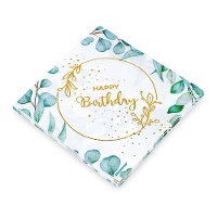 Serviettes d'anniversaire florales de 16,5 x 16,5 cm - 12 unités