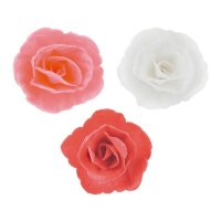 Gaufrettes de fleurs roses, rouges et blanches 4,5 cm - Dekora - 36 unités