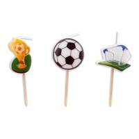 Bougies de football avec coupe, ballon et but - 3 unités