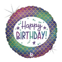 Ballon rond Happy Birthday sirène 46 cm - Grabo