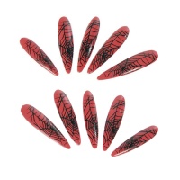 Faux ongles rouges longs avec toiles d'araignées - 10 pcs.