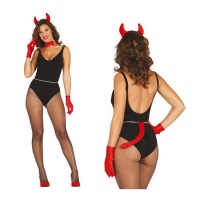 Tenue de diablesse avec diadème, noeud papillon et traîne.