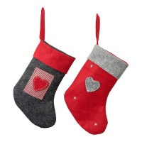 Chaussette à coeur gris et rouge 28 cm - 1 pc.