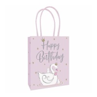 15,4 x 12,8 x 4,7 cm Sac cadeau Happy Birthday Swan avec couronne - 3 pièces