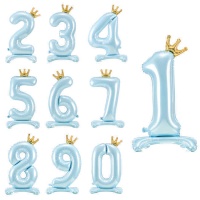 Ballon numéro bleu avec couronne 84 cm - PartyDeco