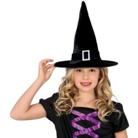 Chapeau de sorcière noir avec boucle pour enfants