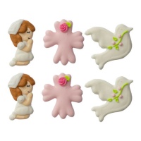 Ma première communion figurines en sucre rose de 11 g - Décorer - 6 unités