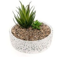 Plante artificielle avec pot en granit de 15,5 x 6,5 cm de large