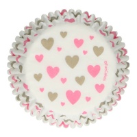 Caissettes pour cupcakes en forme de coeur rose et or - FunCakes - 48 pcs.