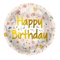 Ballon Happy Birthday avec fleurs boho 45 cm - Folat