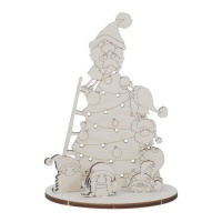 Figurine de scène de Noël en bois avec arbre de Noël et gnomes décoratifs 23 x 16,3 cm - Décoration d'artiste