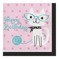 Serviettes de table Happy Birthday Cats 16,5 x 16,5 cm - 16 pcs.