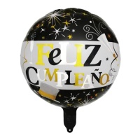 Happy Birthday ballon rond de 45cm de couleur métallique
