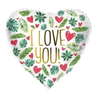 Ballon coeur I love you avec feuilles 45 cm