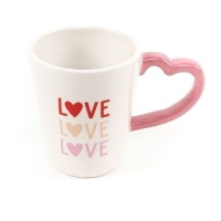 Mug 230 ml Love avec anse en forme de coeur rose