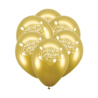 Happy Birthday 23 cm ballon latex doré - 6 unités