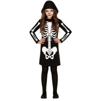 Costume de squelette avec robe et capuche pour filles