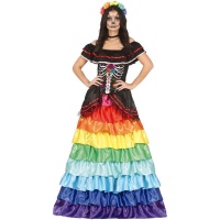 Costume multicolore de Catrina avec volants pour femmes