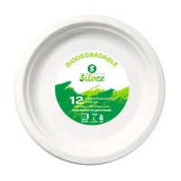 Assiettes rondes de 16 cm en canne à sucre biodégradable blanche - 12 pcs.