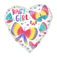 Ballon coeur de bébé fille avec papillons colorés 43cm - Anagramme