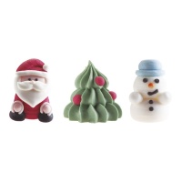 Figurines en sucre Père Noël, sapin et bonhomme de neige - Dekora - 48 unités