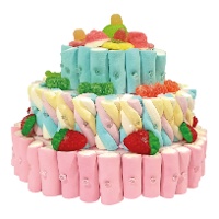 Gâteau de bonbons de guimauves bleues et roses à trois étages de 595 gr