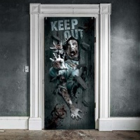 Poster porte zombie avec message 80 x 180 cm