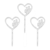 Pics en forme de coeur en acrylique avec des amours en argent - Sweetkolor - 8 pcs.