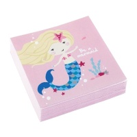 Serviettes Be a Mermaid 12.5 x 12.5 cm - 20 pièces