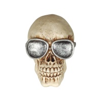 crâne décoratif en pierre, 9 cm, avec lunettes