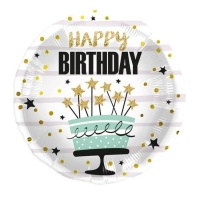 Ballon Happy Birthday Cake avec étoiles 45 cm - Folat