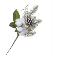 Branche décorative avec pommes de pin et laine de coton