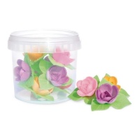 Gaufrettes de fleurs de rose colorées avec petites feuilles - Scrapcooking - 8 pcs.