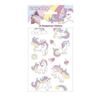 Tatouages temporaires licorne arc-en-ciel assortis - 12 pcs.