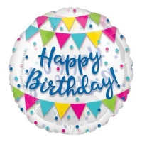 Ballon rond Happy Birthday avec confettis 71 cm - Anagramme