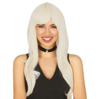 Longue perruque blanche-blonde avec frange ouverte